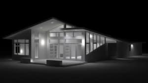 computer light study shows house illuminated at night